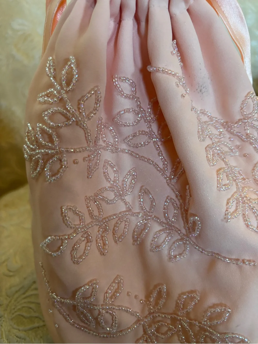 Peach embroidered beaded bag
